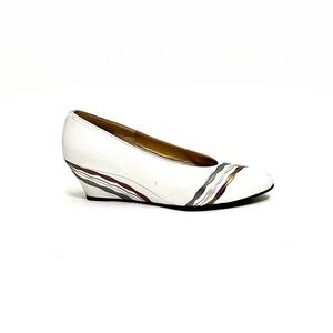 Vintage 1970s white leather metallic appliqué slip on wedge heels